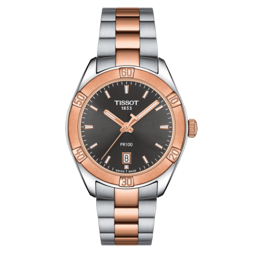 Tissot PR 100 Sport Chic 36 Stainless Steel / Rose Gold PVD / Grey / Bracelet